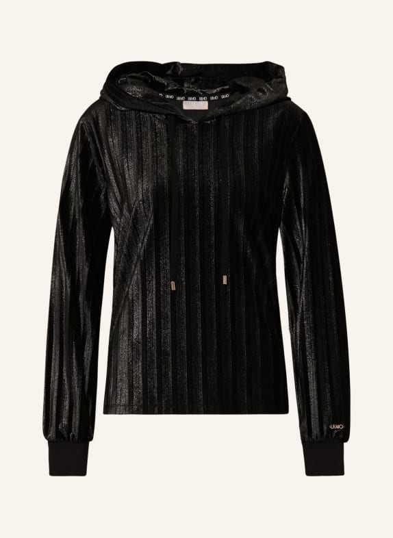 LIU JO Pleated hoodie with glitter thread BLACK