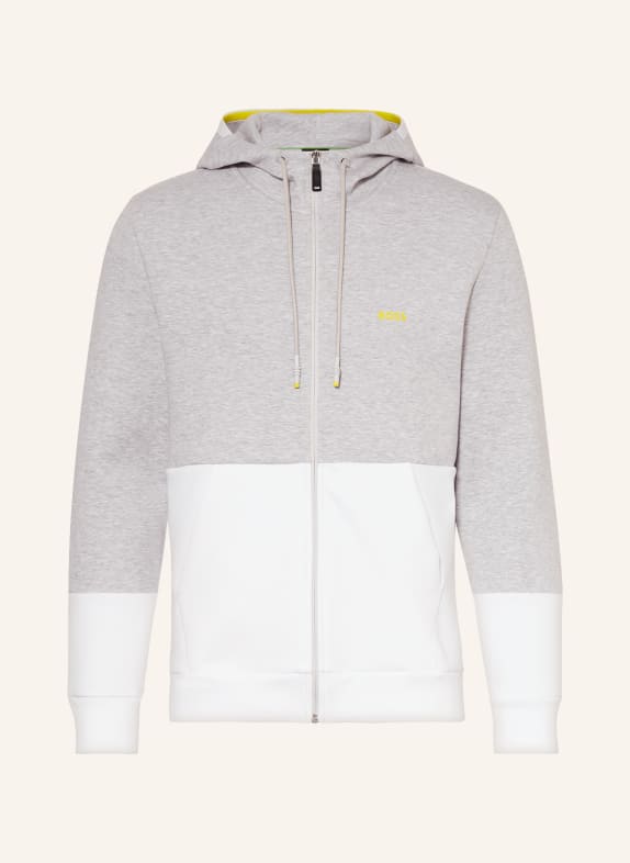 BOSS Sweatjacke SAGGY mit Galonstreifen HELLGRAU/ WEISS