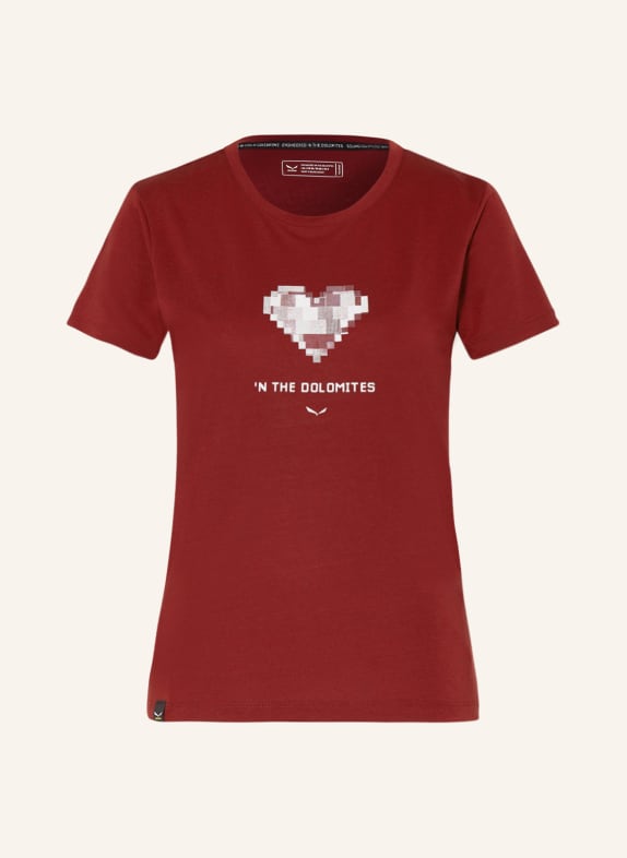 SALEWA T-shirt PURE HEART CIEMNOCZERWONY/ BIAŁY