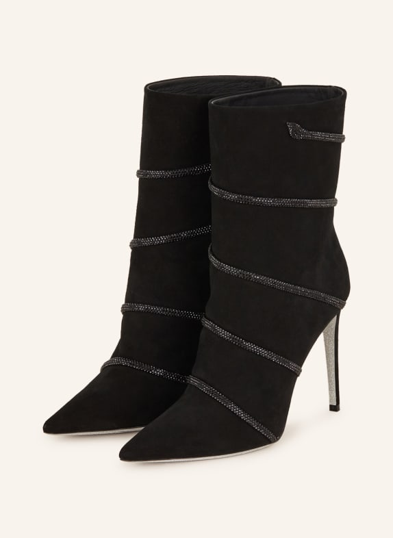 RENE CAOVILLA Ankle boots with decorative gems BLACK