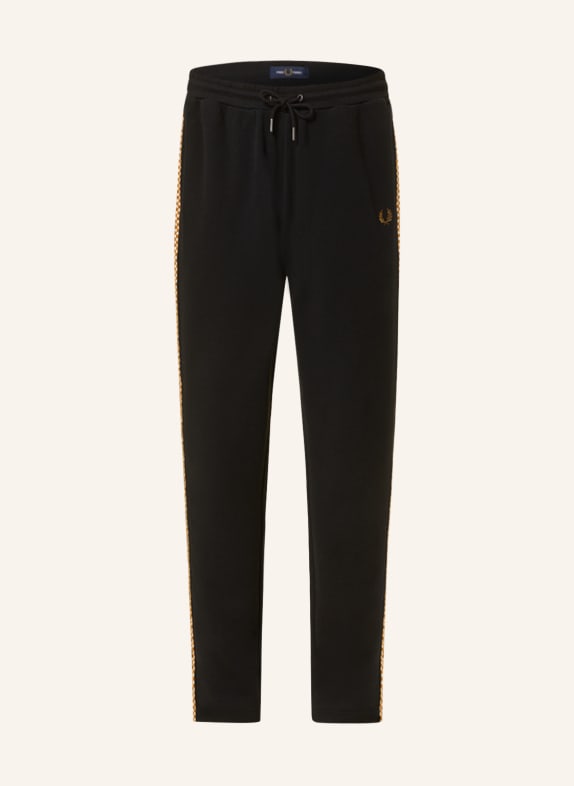 FRED PERRY Track Pants mit Galonstreifen SCHWARZ/ COGNAC/ ECRU