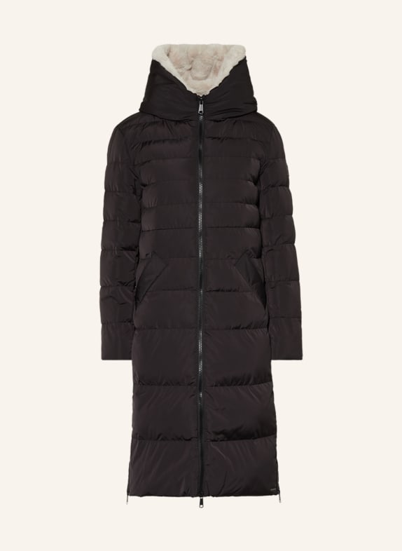 RINO & PELLE Quilted coat KEILAFUR with faux fur BLACK