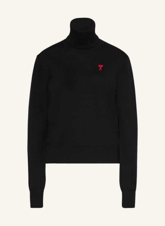 AMI PARIS Turtleneck sweater in merino wool BLACK