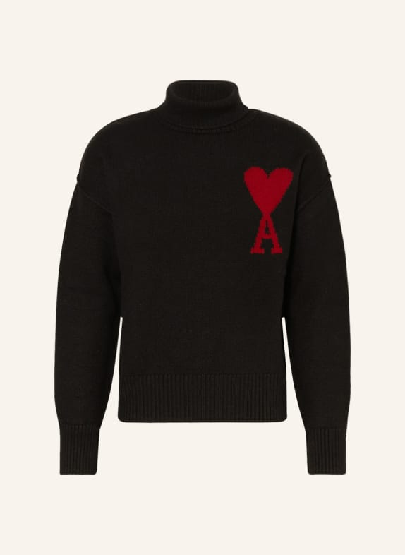 AMI PARIS Turtleneck sweater BLACK/ DARK RED