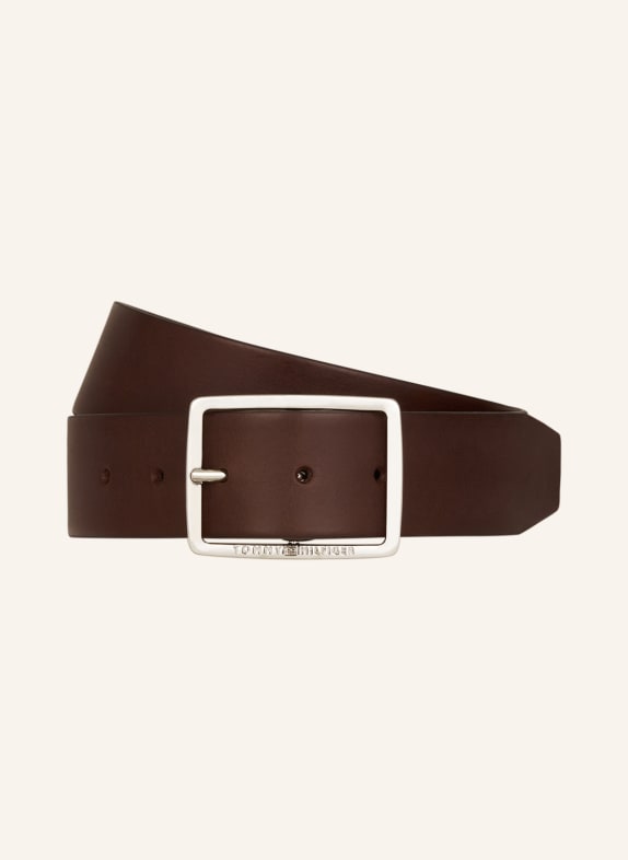 TOMMY HILFIGER Leather belt DARK BROWN