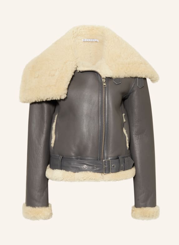 JW ANDERSON Leather jacket with sheepskin TAUPE/ ECRU