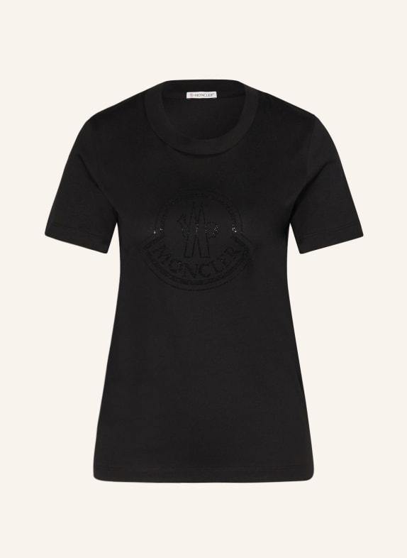 MONCLER T-shirt z obszyciem ozdobnymi kamykami CZARNY