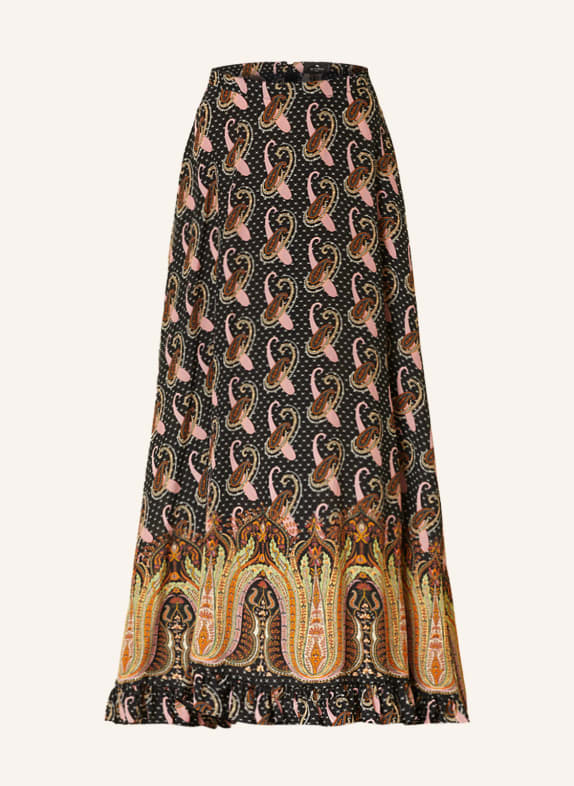 ETRO Silk skirt with ruffles BLACK/ PINK/ ORANGE