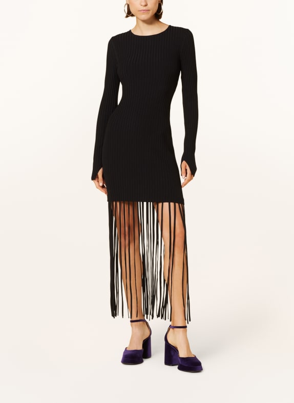 GANNI Knit dress with fringes BLACK