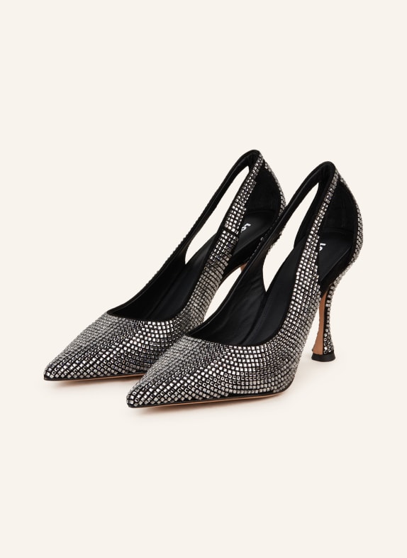 Lola Cruz Pumps with decorative gems and cut-outs BLACK/ SILVER