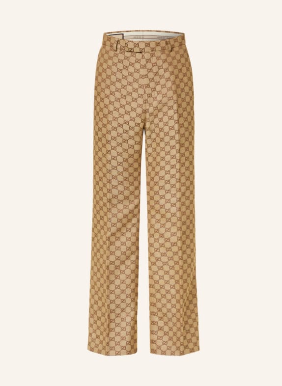 GUCCI Regular fit trousers with linen 2580 CAMEL/EBONY
