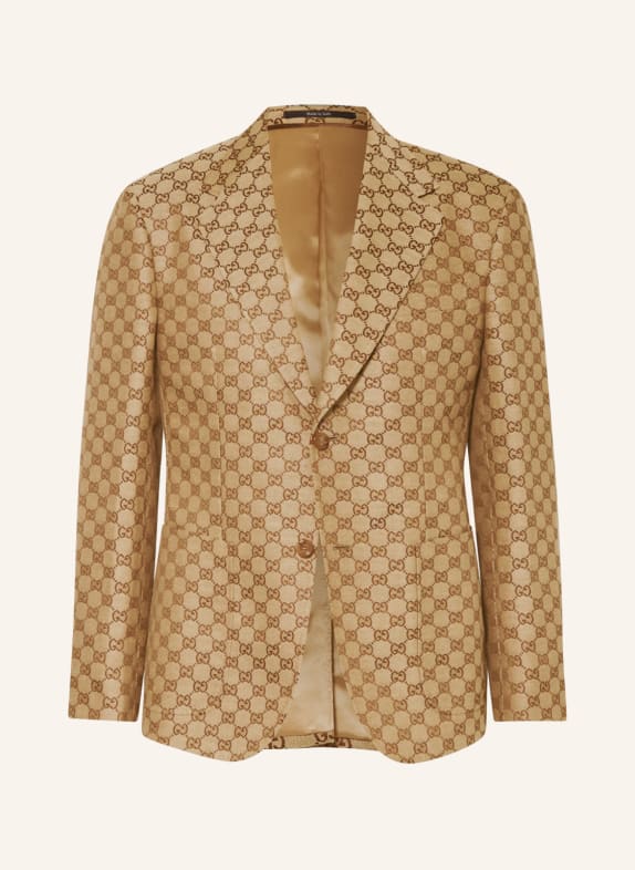 GUCCI Suit jacket extra slim fit with linen BEIGE/ DARK BROWN