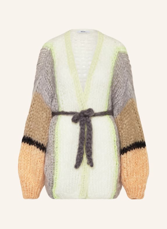 MAIAMI Knit cardigan made of mohair TAUPE/ WHITE/ NEON YELLOW