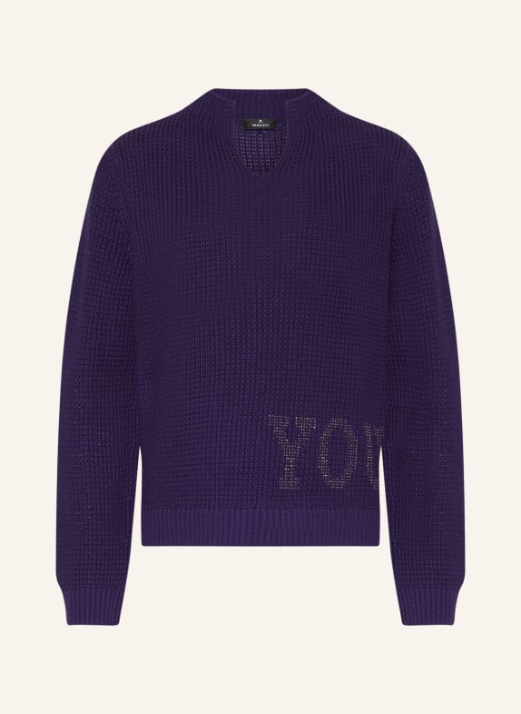 monari Pullover mit Schmucksteinen DUNKELLILA
