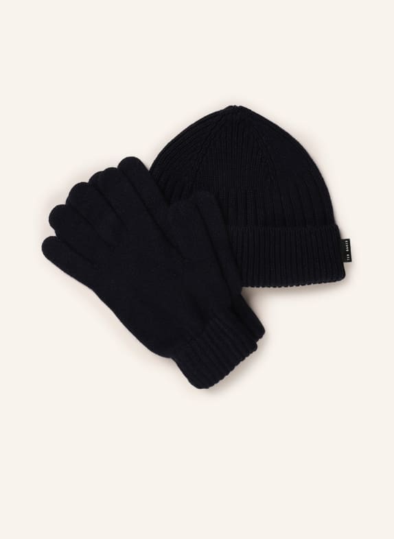 TED BAKER Set FRAIRS: Mütze und Handschuhe DUNKELBLAU