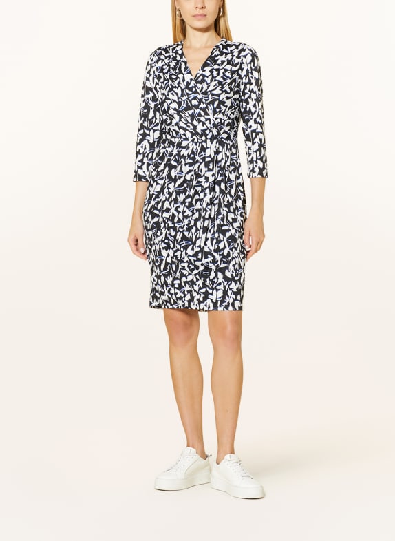 comma Wrap look dress with 3/4 sleeves WHITE/ BLUE/ BLACK