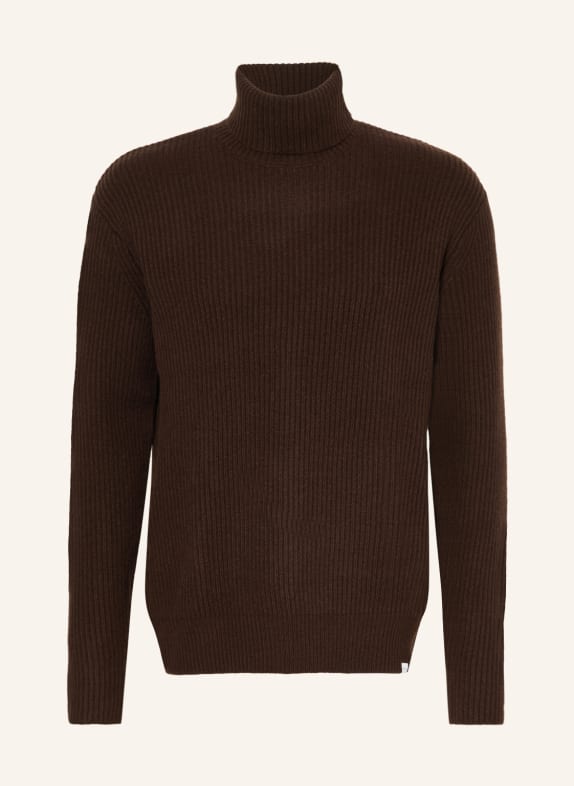 LES DEUX Turtleneck sweater EDDIE made of merino wool DARK BROWN