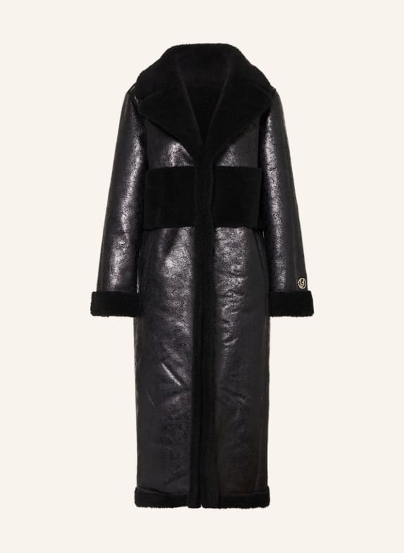 LIU JO Coat in leather look with teddy BLACK