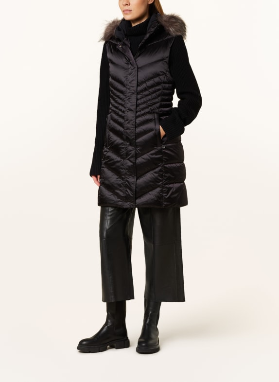 SPORTALM Down vest with detachable hood und faux fur BLACK