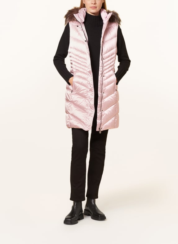 SPORTALM Down vest with detachable hood und faux fur LIGHT PINK