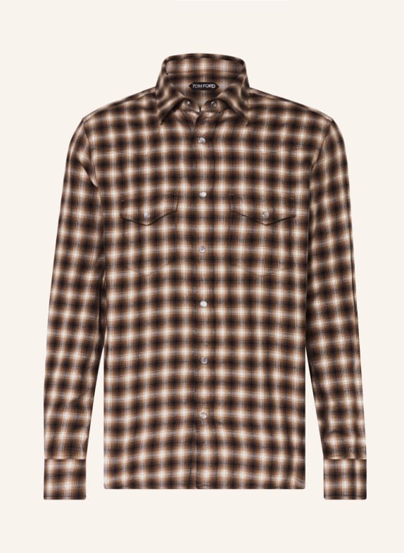 TOM FORD Flannel shirt regular fit BROWN/ LIGHT BROWN/ DARK GRAY