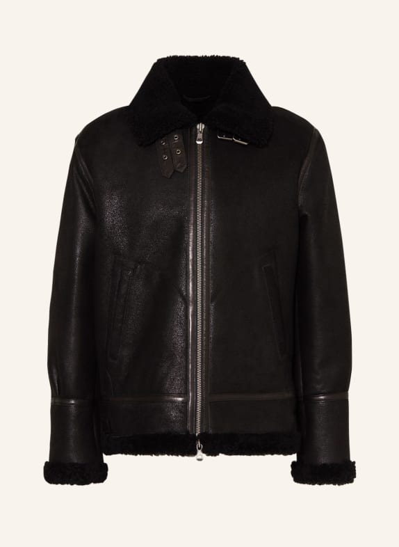 JET SET Leather jacket with real fur BLACK
