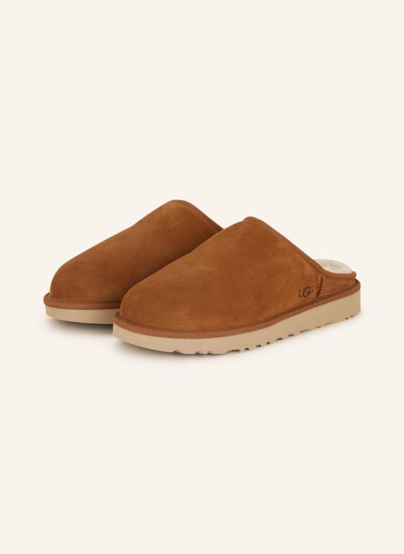 UGG Slippers CLASSIC SLIP-ON with real fur COGNAC