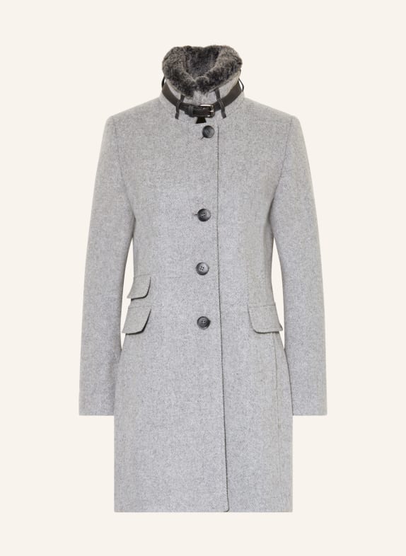 FUCHS SCHMITT Wool coat with faux fur LIGHT GRAY/ SILVER
