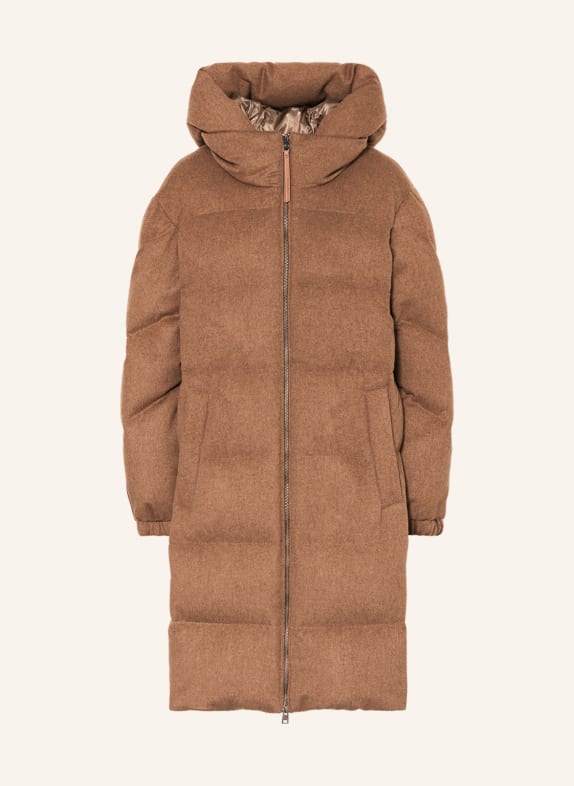WOOLRICH Down coat LUXE WOOL with detachable hood BROWN