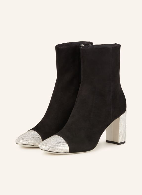 RENE CAOVILLA Ankle boots with decorative gems BLACK/ SILVER
