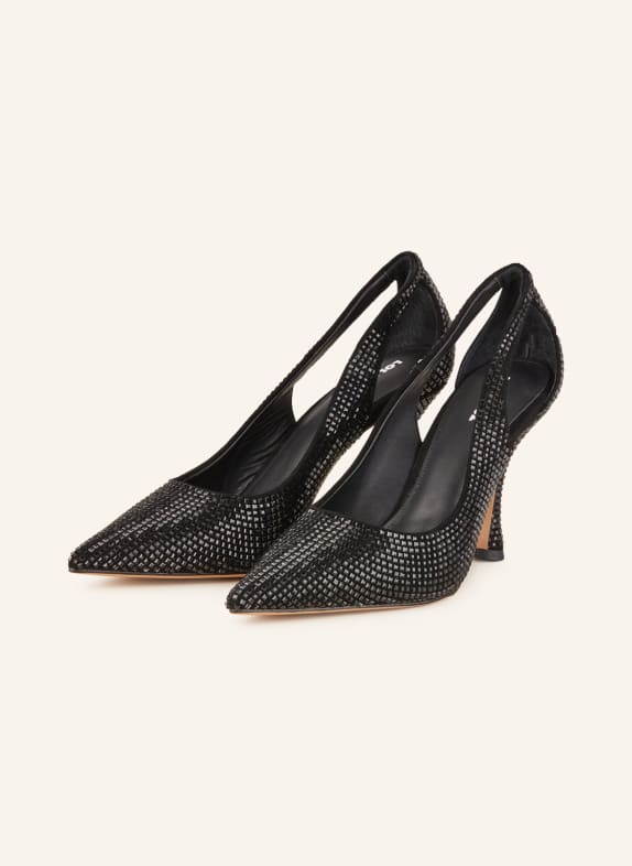 Lola Cruz Pumps with decorative gems and cut-outs BLACK