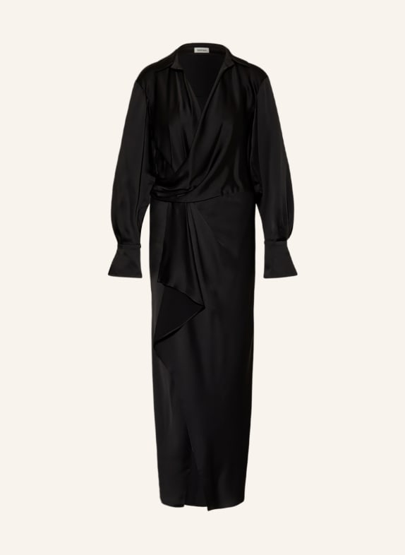 SIMKHAI Saténové šaty TALITA v zavinovacím vzhledu ČERNÁ