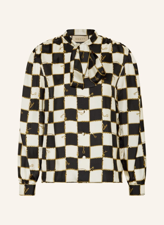 GUCCI Schluppenbluse aus Seide SCHWARZ/ ECRU