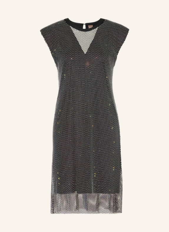 BOSS Cocktail dress DENET made of mesh with decorative gems BLACK/ LIGHT GREEN