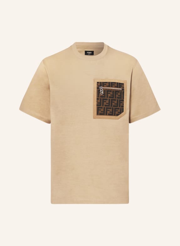 FENDI T-Shirt BEIGE/ DUNKELBRAUN