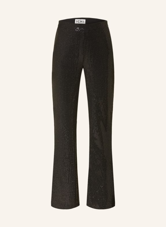 ICHI Wide leg trousers IHLOANE with sequins and glitter thread BLACK