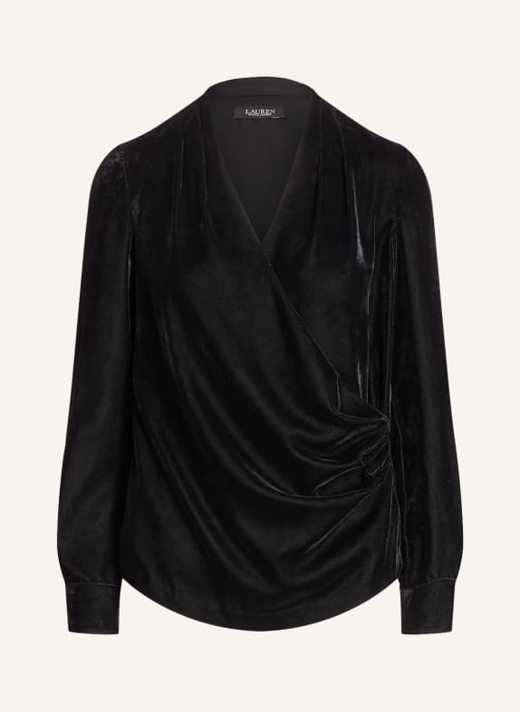 LAUREN RALPH LAUREN Velvet shirt blouse in wrap look BLACK
