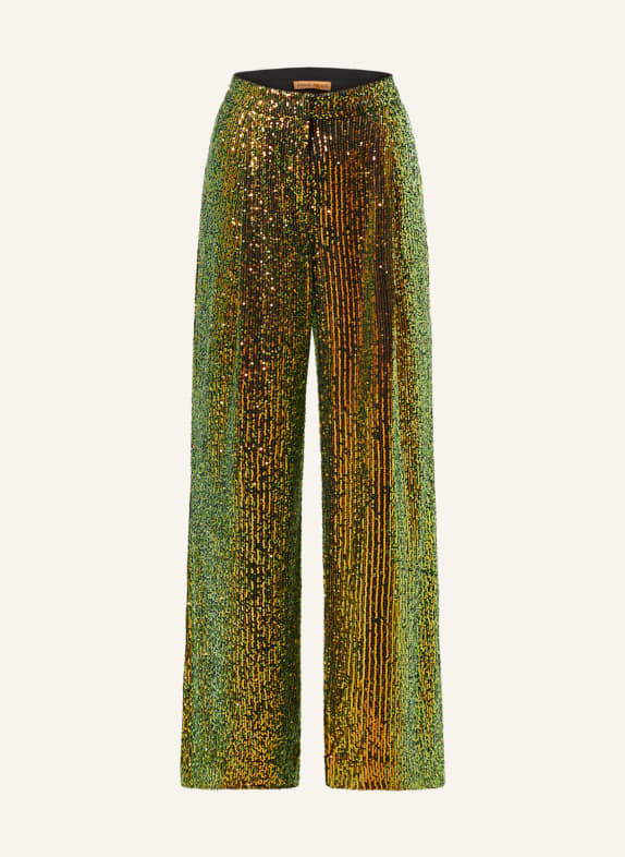 STINE GOYA Wide leg trousers JESABELLE with sequins LIGHT GREEN/ ORANGE
