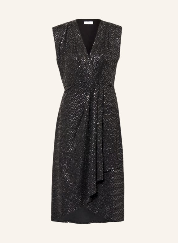 SUNCOO Sukienka z dżerseju COSIMA w stylu kopertowym z cekinami CZARNY/ SREBRNY