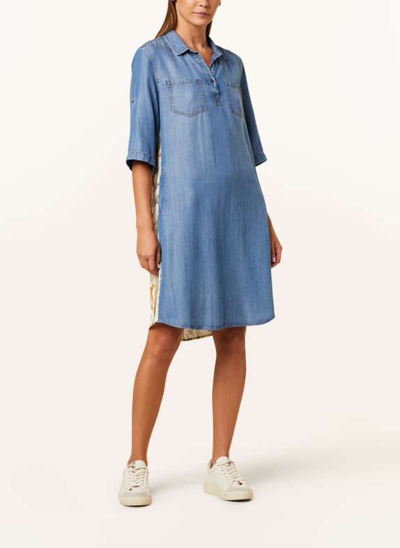 CATNOIR Jeanskleid im Materialmix mit 3/4-Arm BLAU/ CREME/ DUNKELGRÜN