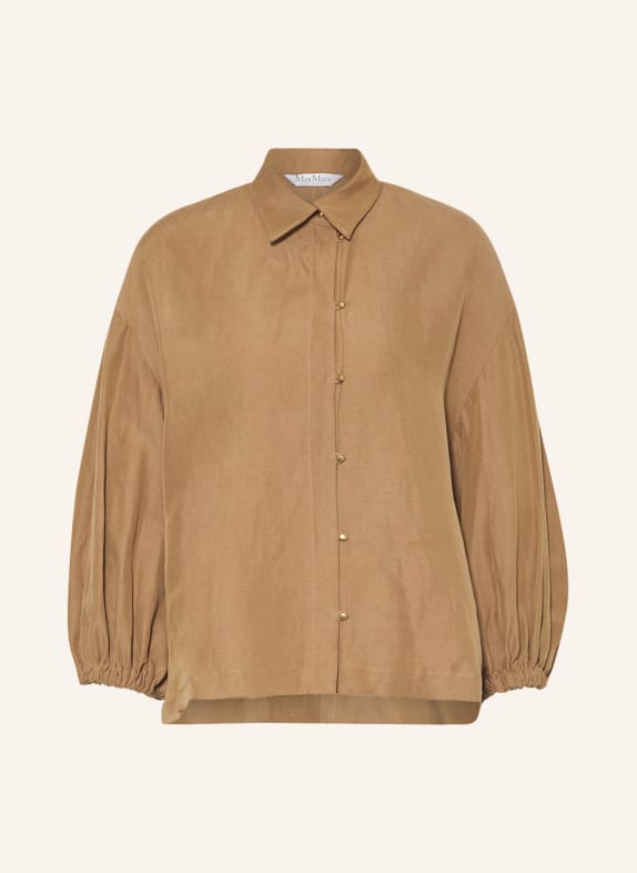 Max Mara Shirt blouse RODEO with linen and silk COGNAC
