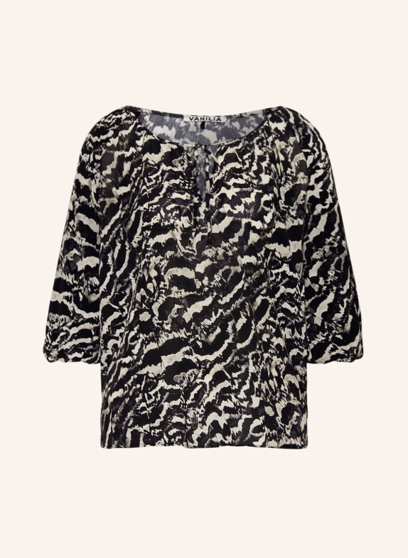 VANILIA Shirt blouse with 3/4 sleeves BLACK/ CREAM/ KHAKI
