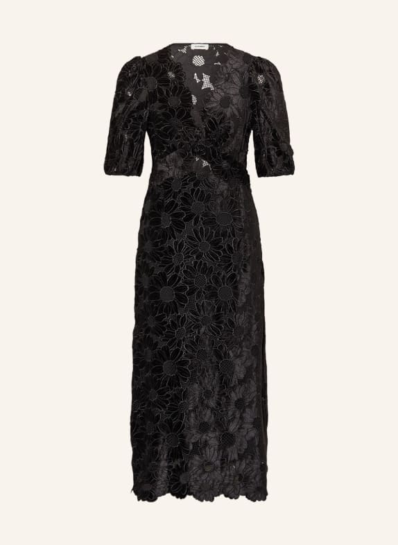 SANDRO Sukienka z aksamitu z perforowaną koronką CZARNY