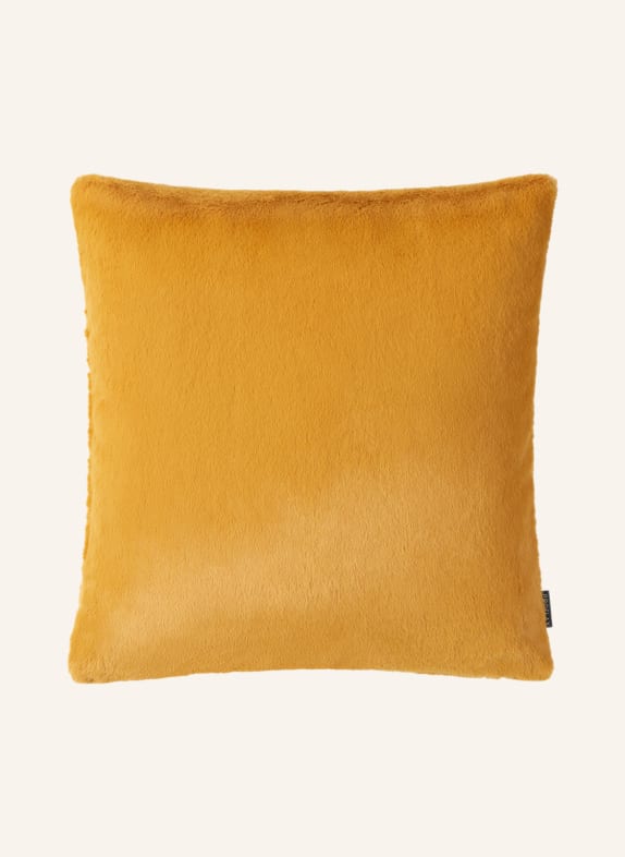 PROFLAX Decorative cushion cover COCOON made of faux fur with feather filling DARK YELLOW