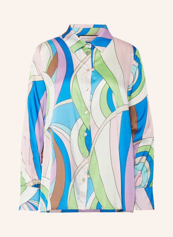 SEM PER LEI Shirt blouse made of satin with silk BLUE/ LIGHT GREEN/ PURPLE