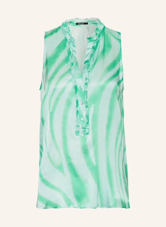MARC AUREL Satin blouse top with ruffles GREEN/ LIGHT GREEN