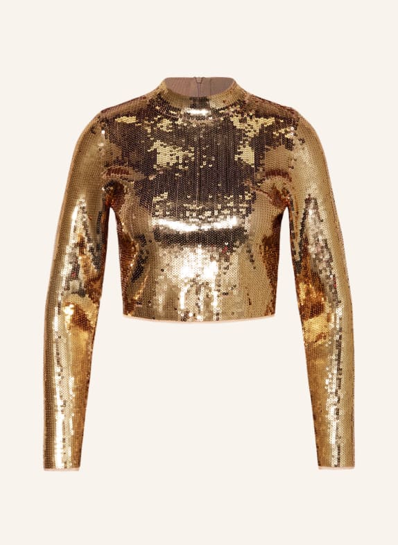 SANDRO Cropped-Pullover mit Pailletten GOLD/ CAMEL