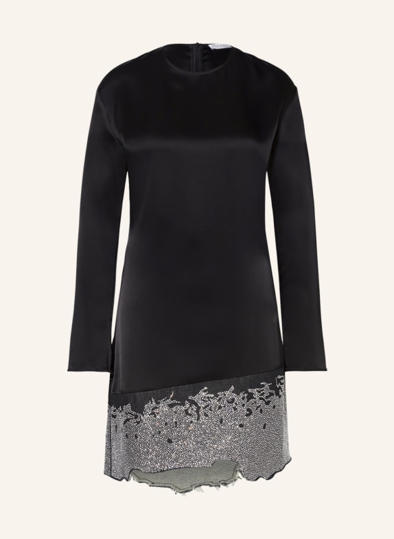 JW ANDERSON Satin dress in mixed materials with decorative gems BLACK/ SILVER