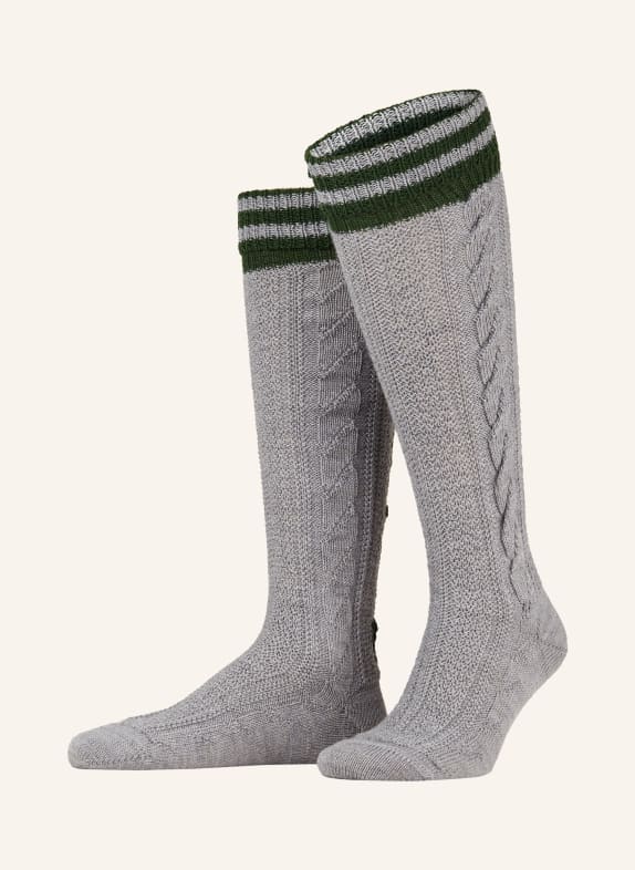 LUSANA Trachten knee high stockings made of merino wool 0319 mittelgrau / tanne