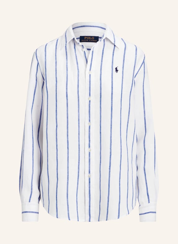 POLO RALPH LAUREN Shirt blouse made of linen WHITE/ BLUE